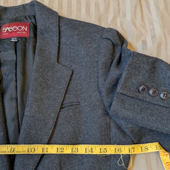 90s Vintage Sasson Designer Gray Wool Blend Jacket Skirt - Suit - Two Pieces - Picture 5 of 16